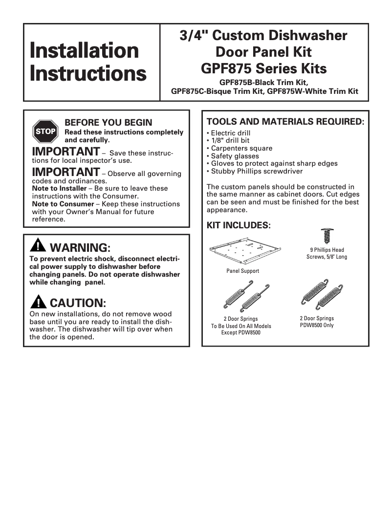 Page 1 of the manual User Manual GE GPF875W