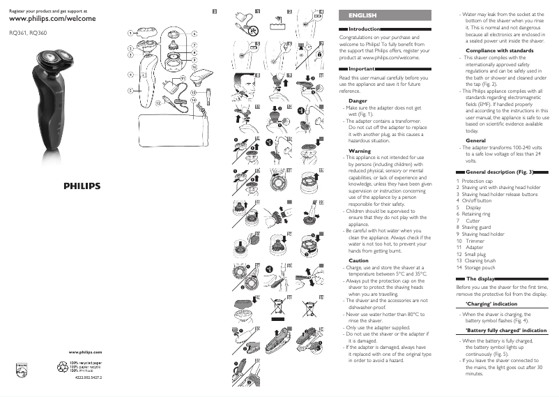 Page 1 of the manual User Manual Philips RQ360