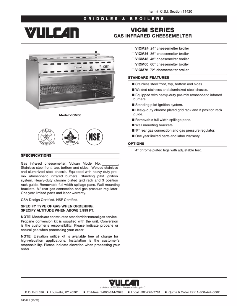 Page 1 of the manual Technical Sheet Vulcan VICM24