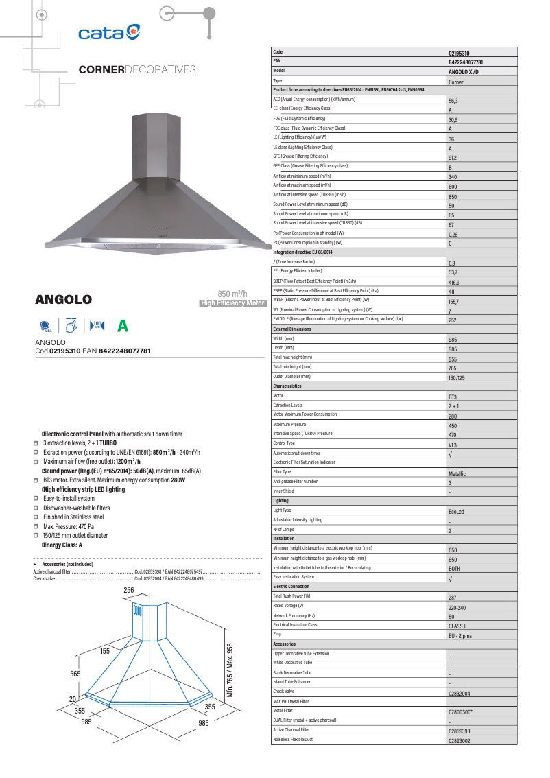 First page image of the manual for Angolo