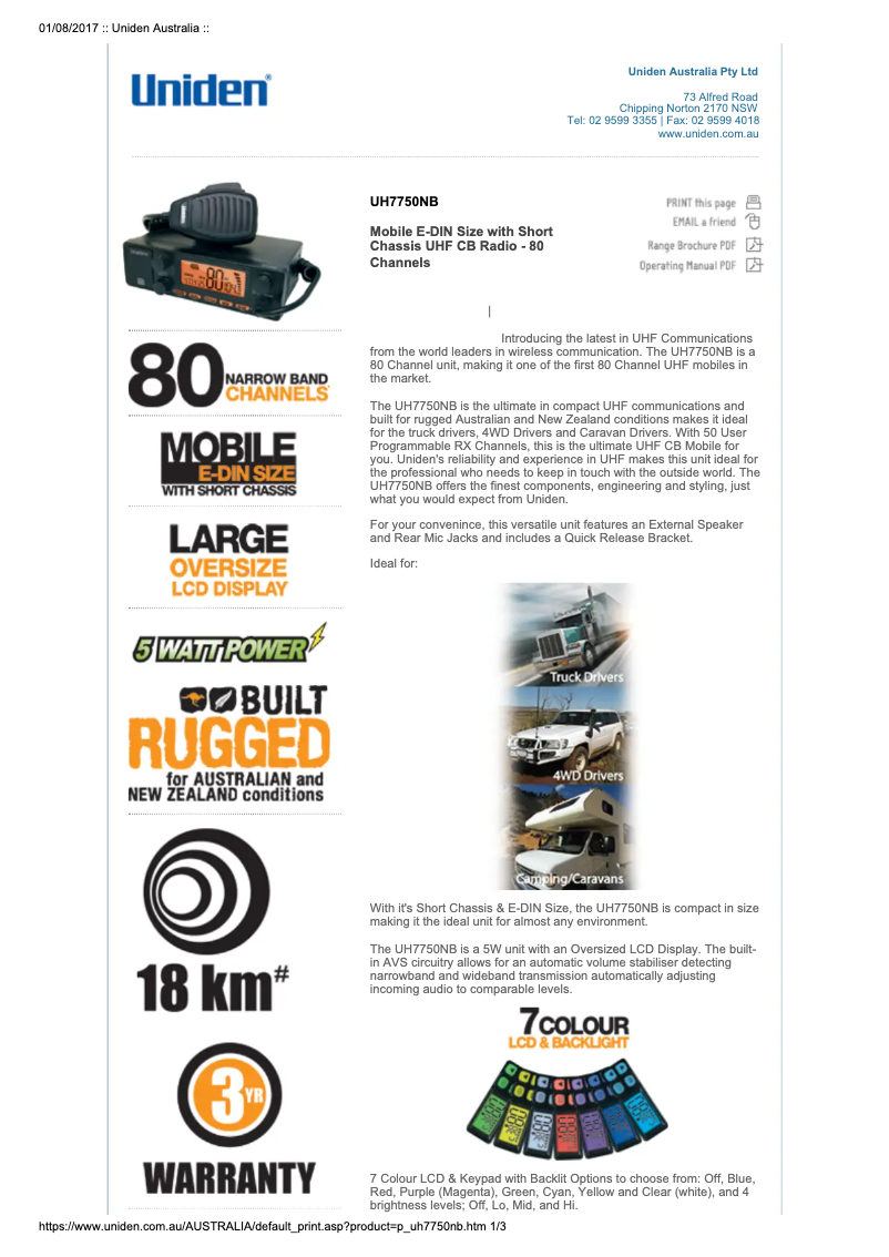 First page image of the manual for UH7750NB