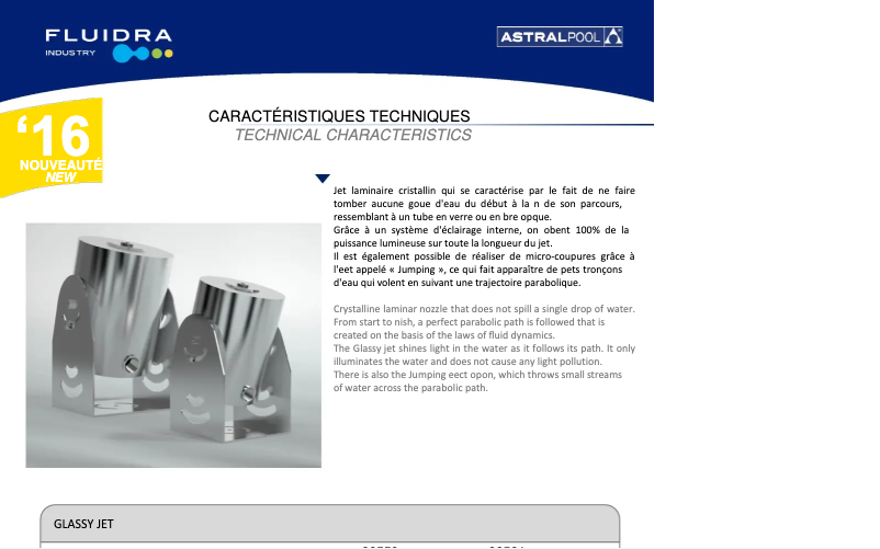 Page 1 of the manual Technical Sheet AstralPool Glassy Jet