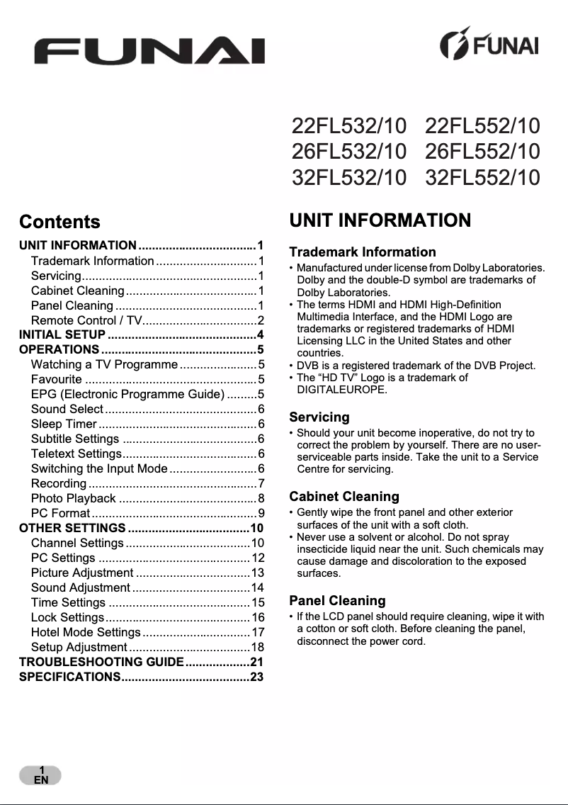 Page 1 de la notice Manuel utilisateur Funai 26FL532