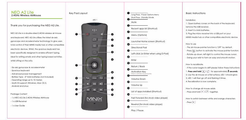 First page image of the manual for NEO A2 Lite