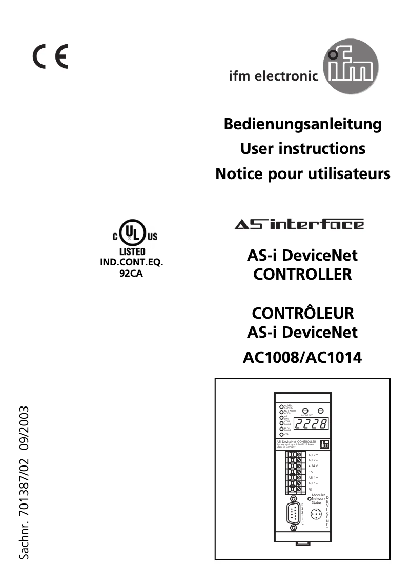 Page 1 of the manual User Manual IFM AC1008