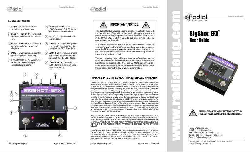 First page image of the manual for BigShot EFX