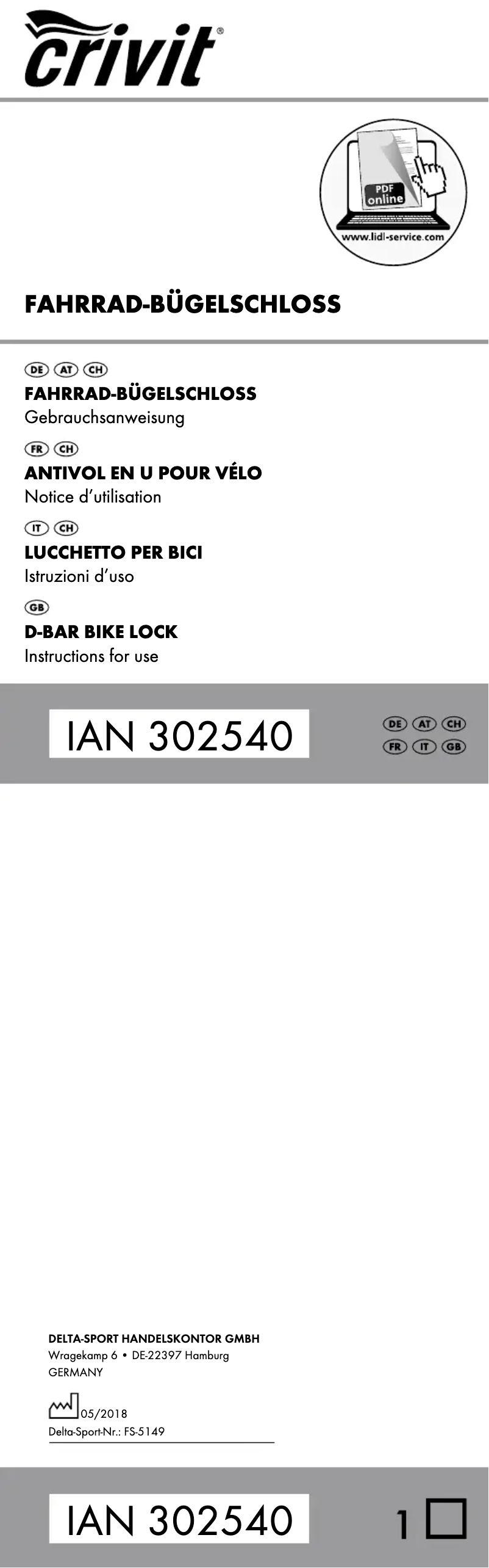 First page image of the manual for IAN 302540