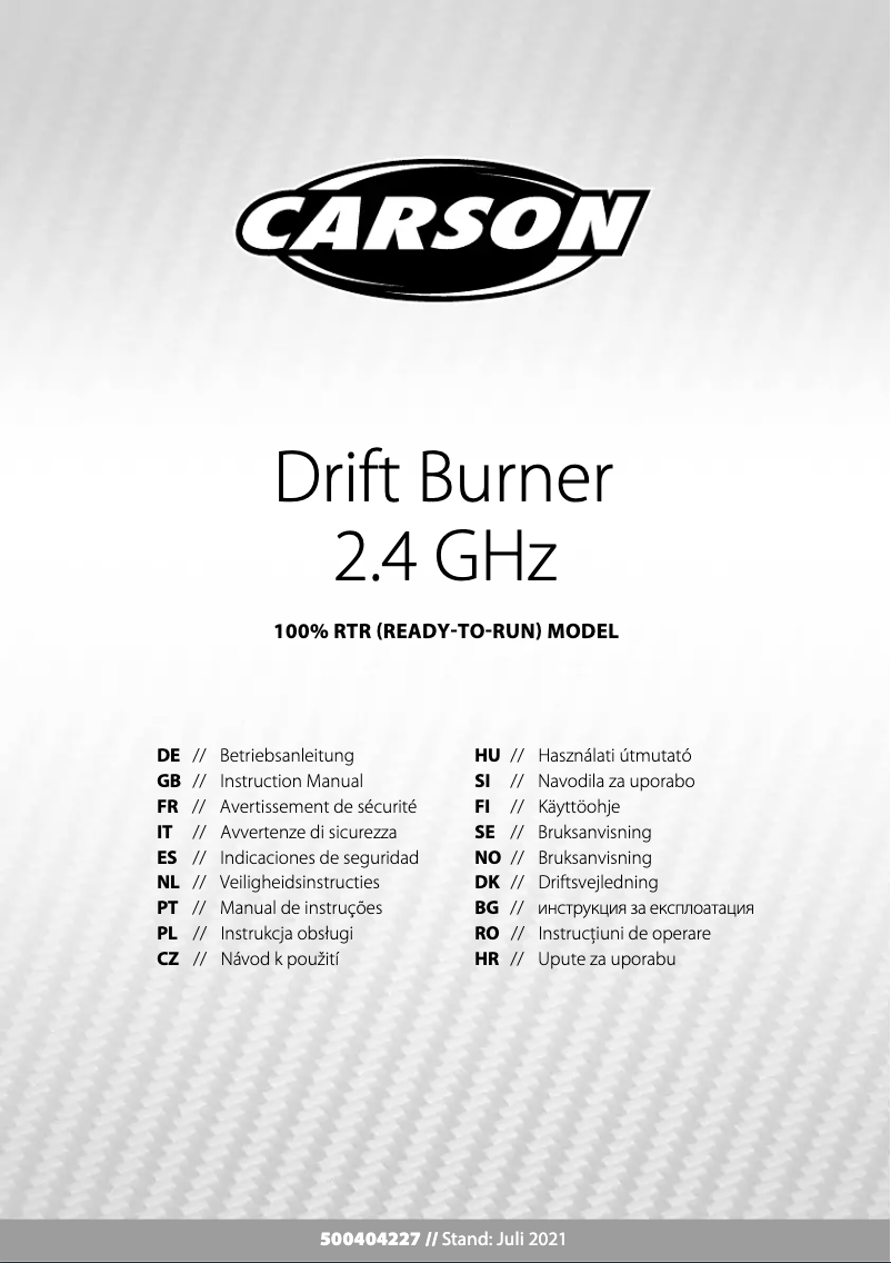 Page 1 of the manual User Manual Carson Drift Burner