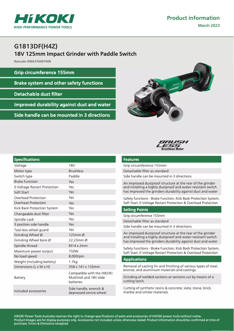 First page image of the manual for G1813DF