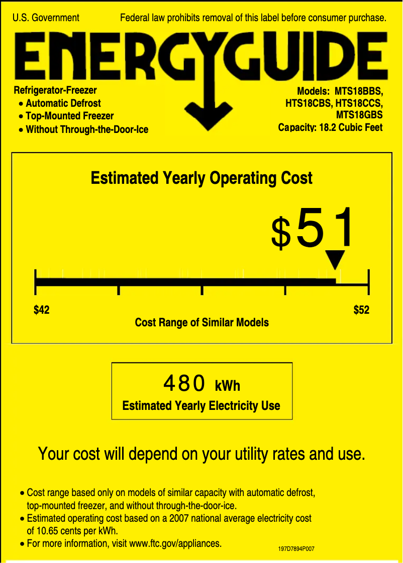 Page 1 of the manual Energy Label Hotpoint HTS18CBSRCC