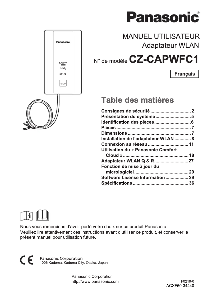 Page 1 of the manual User Manual Panasonic CZ-CAPWFC1