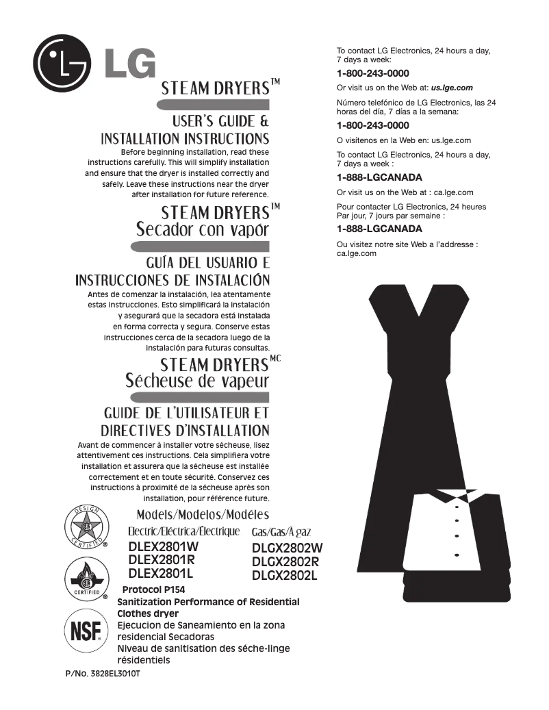 Page 1 of the manual User Manual LG SteamDryer DLGX2802W