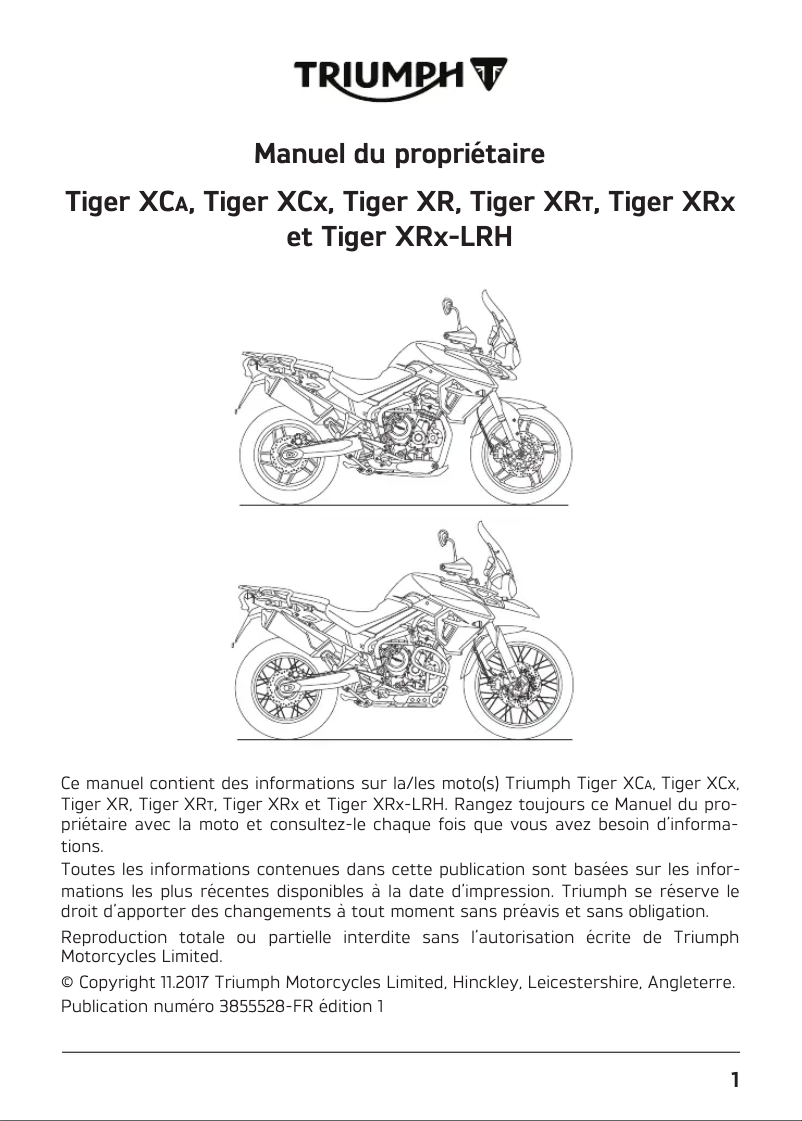 Page 1 of the manual User Manual Triumph Tiger 800 XR (2019)