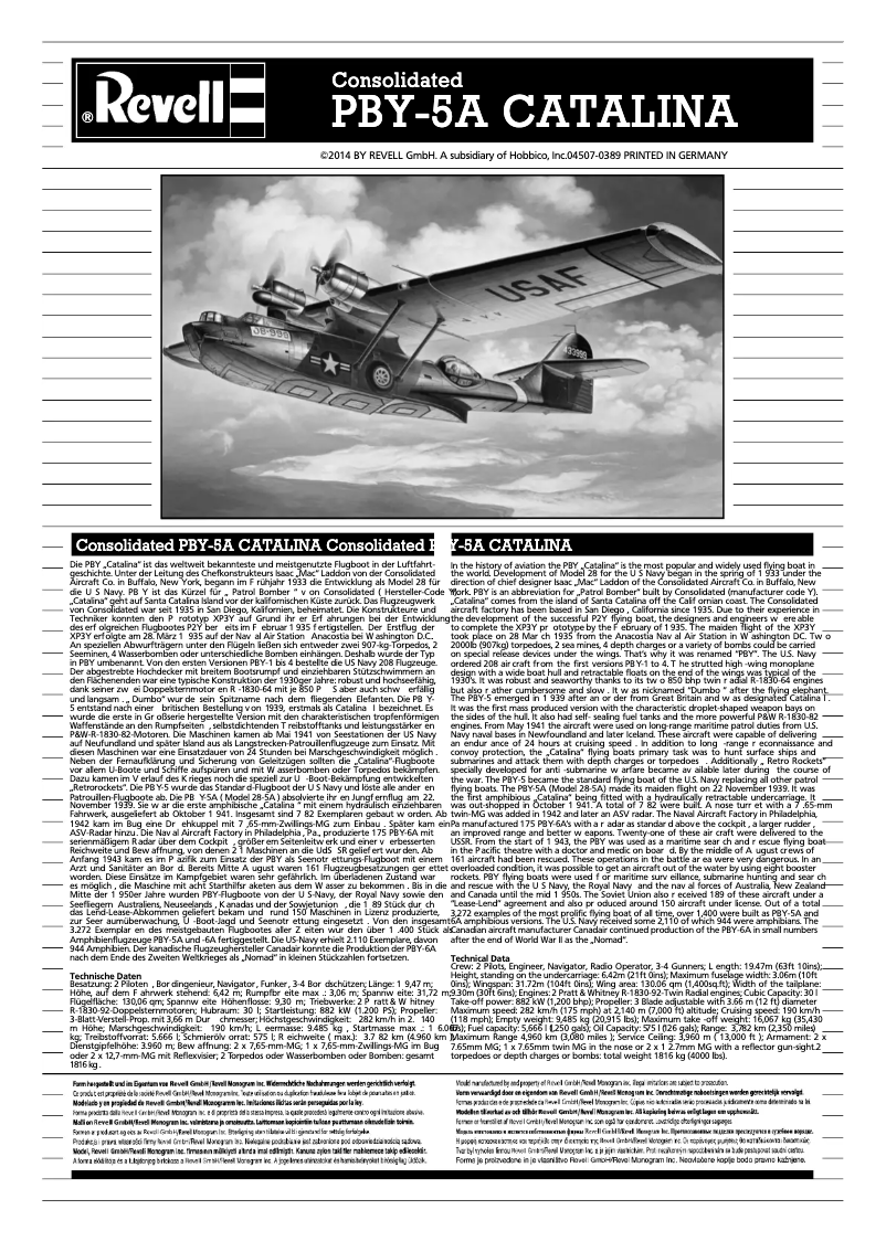 First page image of the manual for Consolidated PBY-5A CATALINA