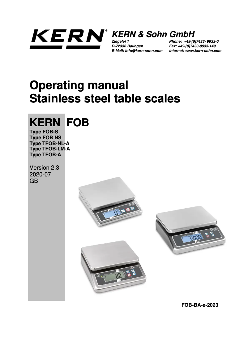 Page 1 of the manual User Manual Kern FOB 3K1