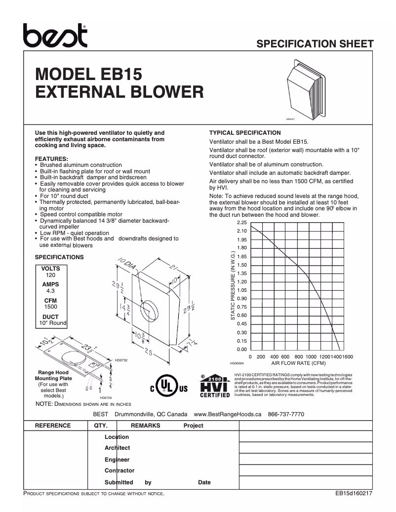 Page 1 of the manual Technical Sheet Best EB15