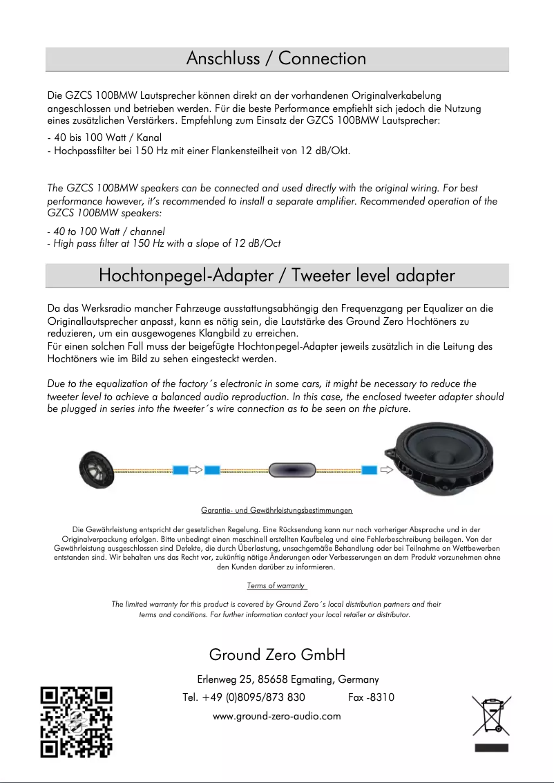 First page image of the manual for GZCS 100BMW