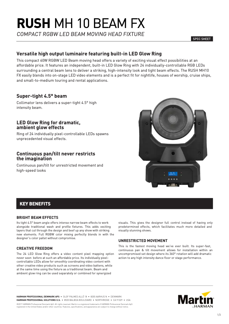 Page 1 of the manual Technical Sheet Martin RUSH MH 10 Beam FX