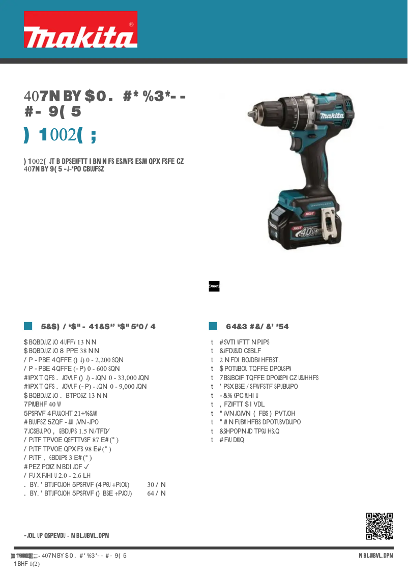 Page 1 of the manual Technical Sheet Makita HP002GZ