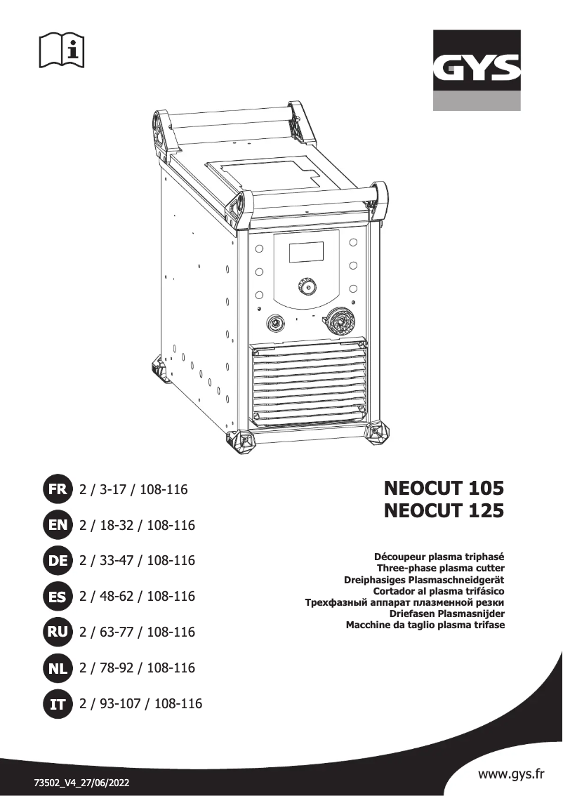 First page image of the manual for Neocut 125