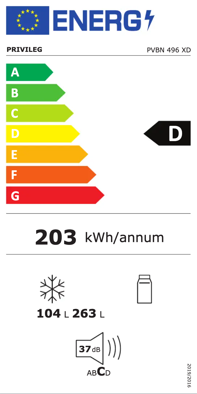 Page 1 of the manual Energy Label Privileg PVBN 496 XD