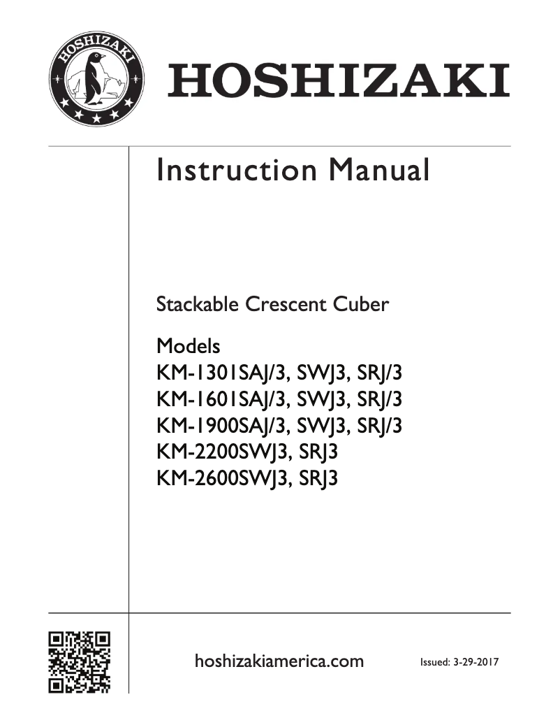 Page 1 of the manual User Manual Hoshizaki KM-1301SA-J