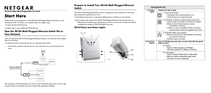 Page 1 of the manual Installation Guide Netgear XE104