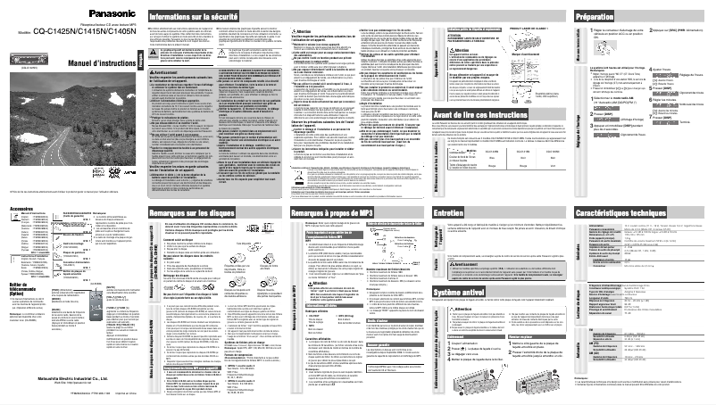 Page 1 of the manual User Manual Panasonic CQ-C1405N
