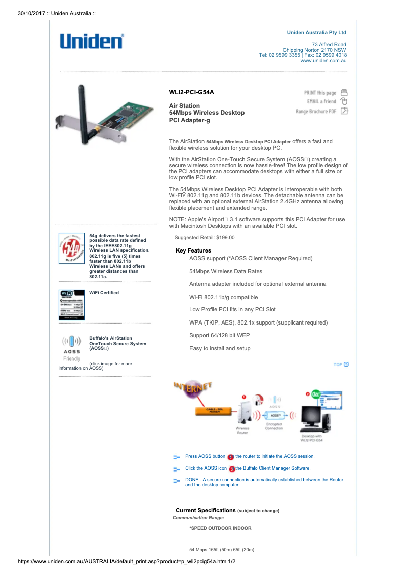 First page image of the manual for WLI2-PCI-G54A