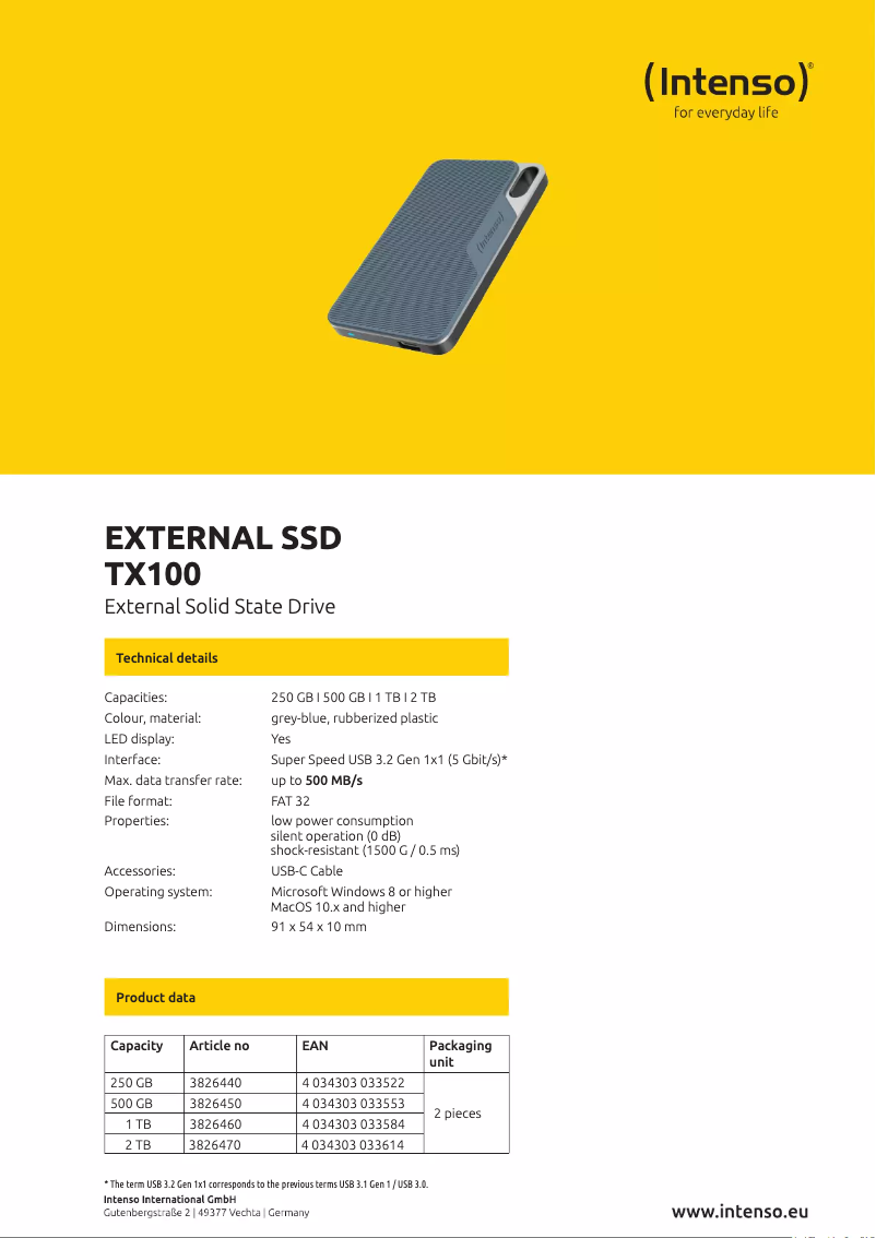 First page image of the manual for TX100