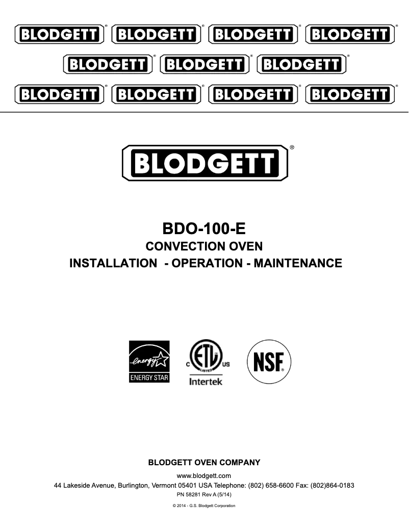 Page 1 of the manual User Manual Blodgett BDO-100-E