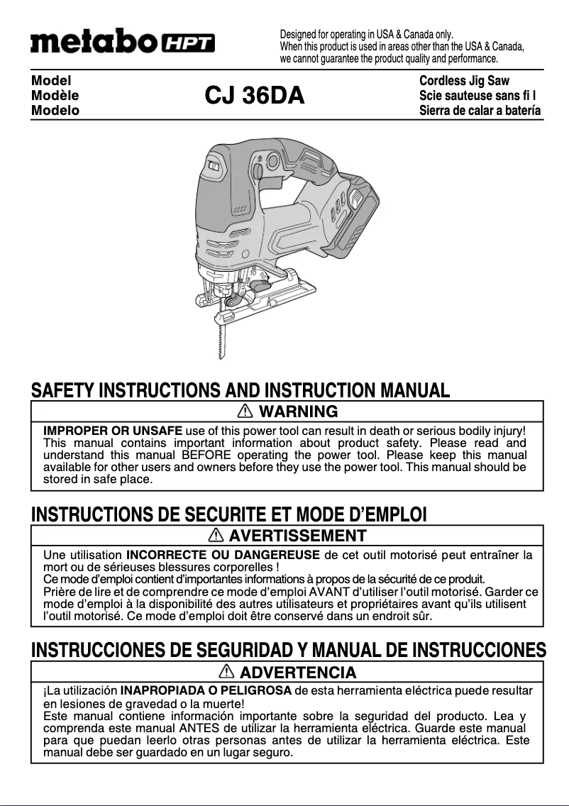 Page 1 of the manual User Manual Metabo CJ 36DA