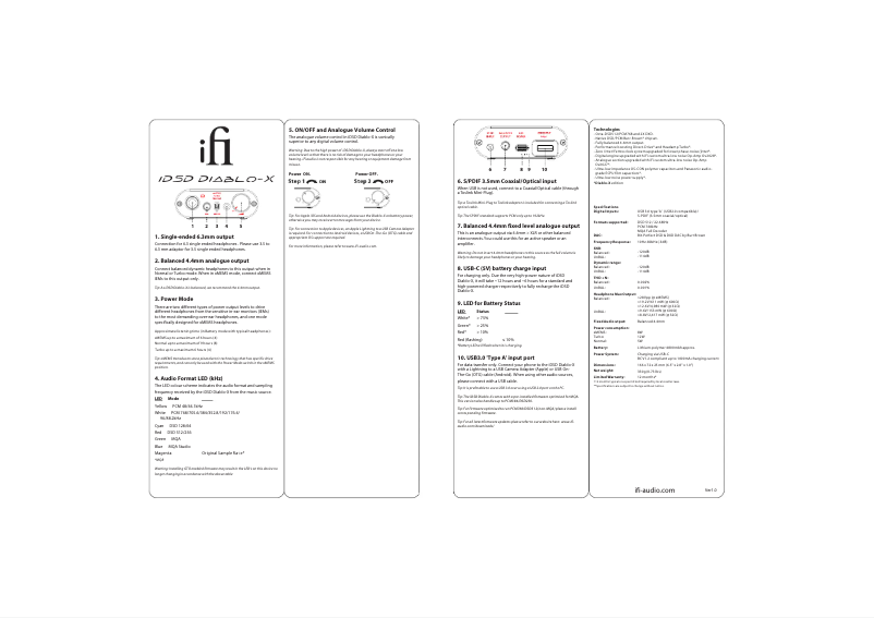 First page image of the manual for iDSD Diablo-X