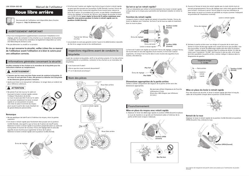 Page 1 of the manual User Manual Shimano FH-T610