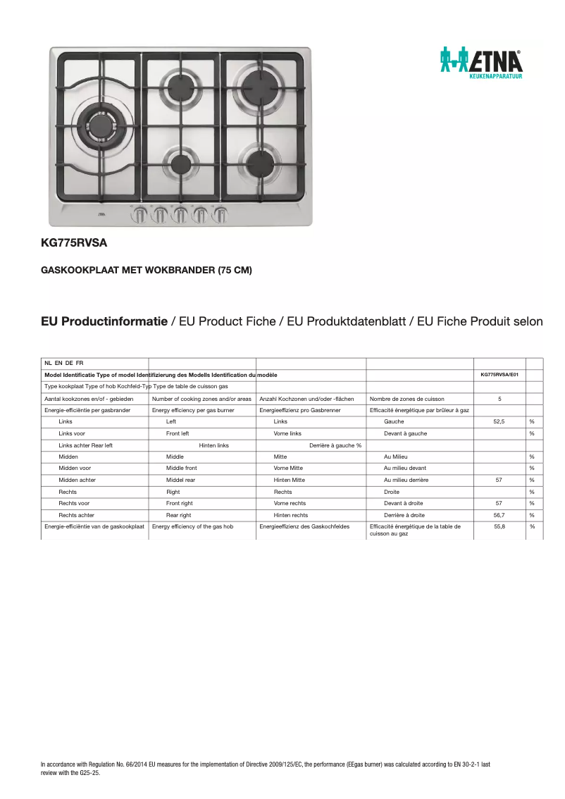 Page 1 of the manual Technical Sheet Etna KG775RVSA