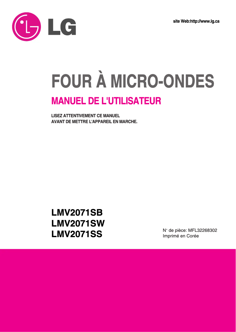 Page 1 of the manual User Manual LG MV-2045AQSL