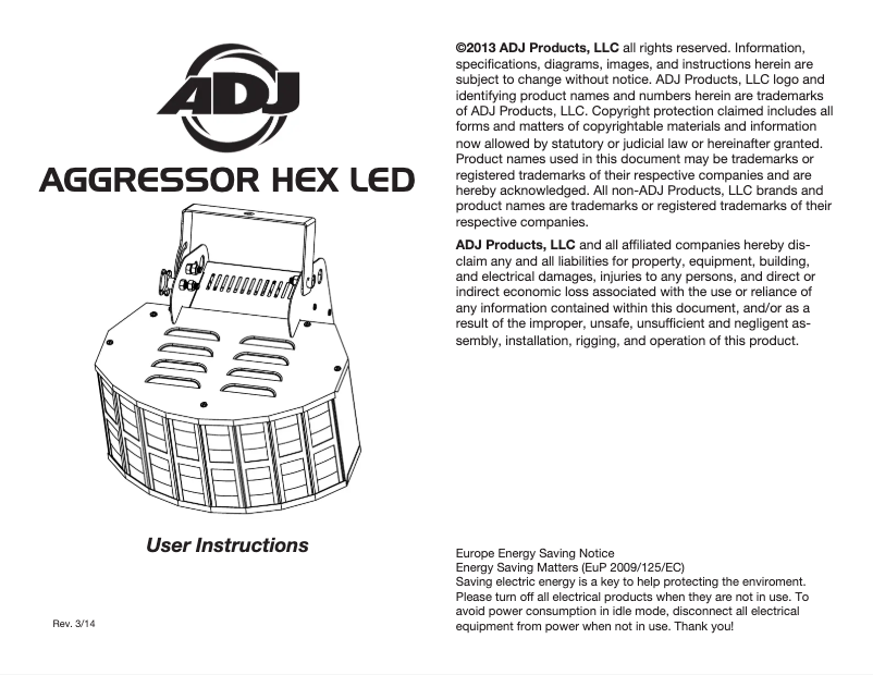 Page 1 of the manual User Manual Adj Aggressor HEX LED