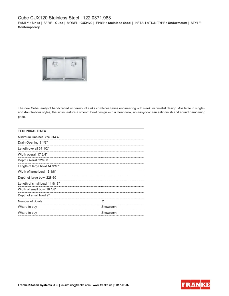 Page 1 de la notice Manuel utilisateur Franke CUX120