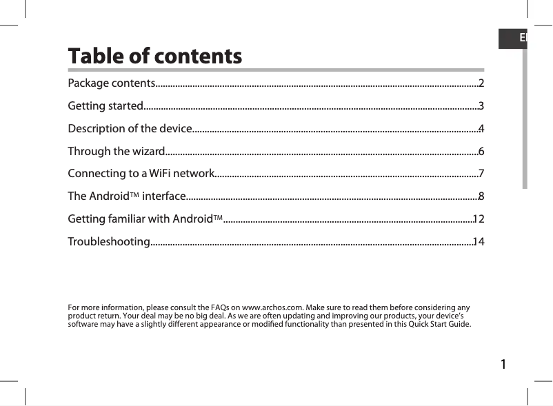 Page 1 of the manual User Manual Archos 80 Platinum