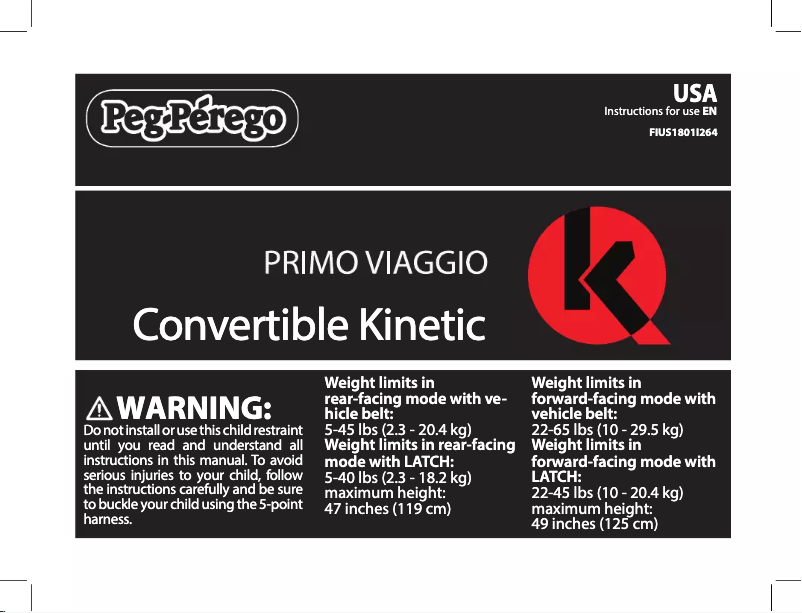 First page image of the manual for Primo Viaggio Convertible Kinetic