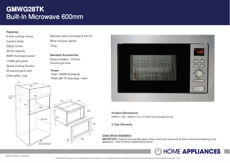 Page 1 of the manual Technical Sheet VENINI GMWG28TK