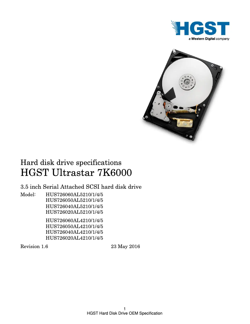 Page 1 of the manual User Manual HGST Ultrastar 7K6000