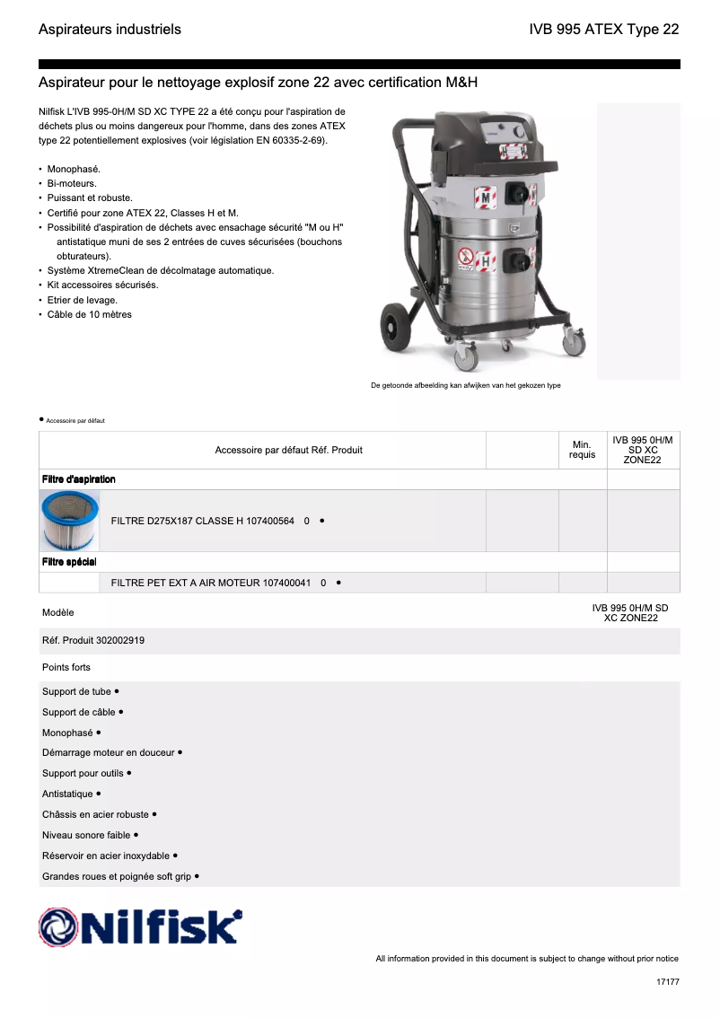 Page 1 of the manual Technical Sheet Nilfisk IVB 995-0H/M SD XC