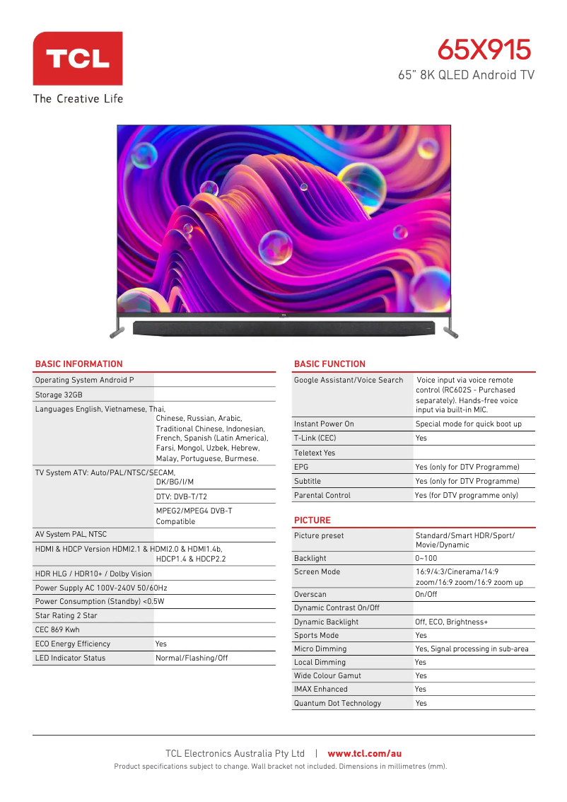 First page image of the manual for 65X915