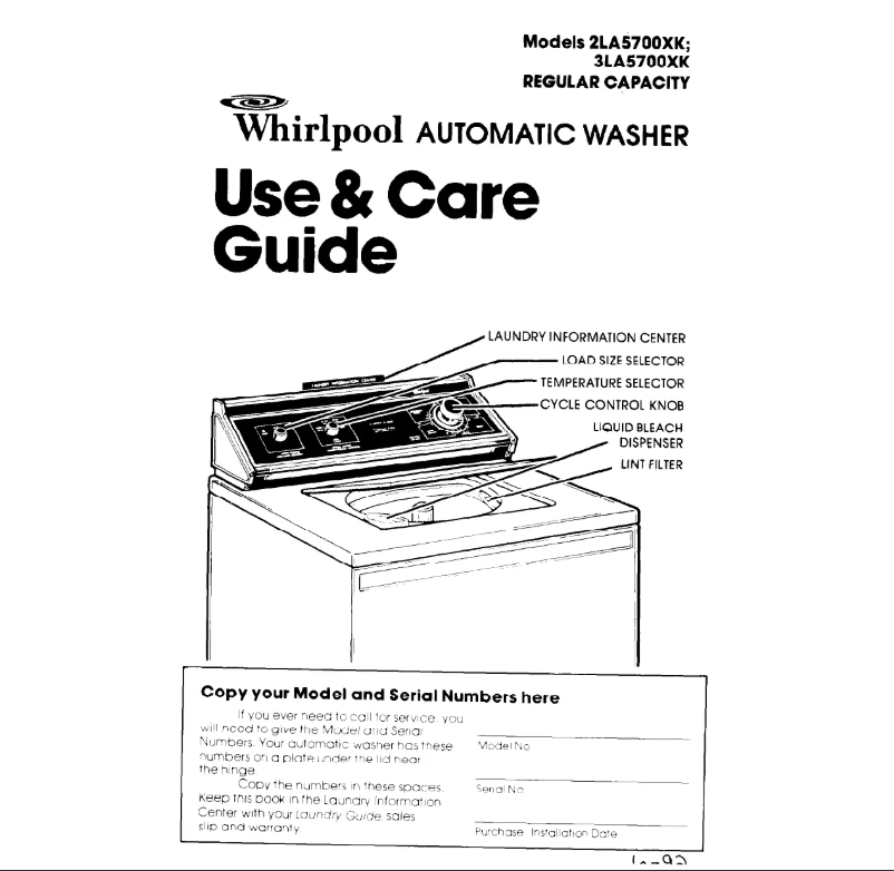 Page 1 of the manual User Manual Whirlpool 3LA5700XK