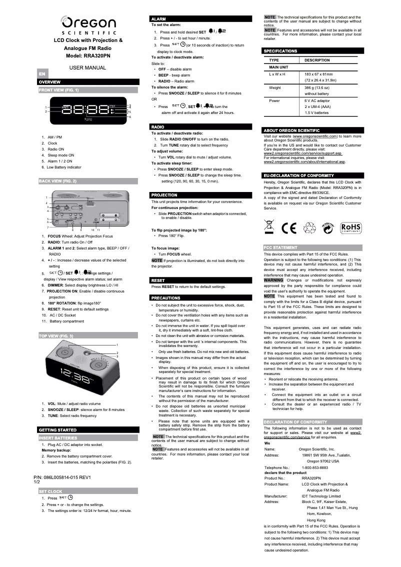 Page 1 of the manual User Manual Oregon Scientific RRA 320PN