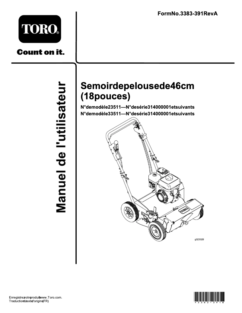 Page 1 of the manual User Manual Toro 23511