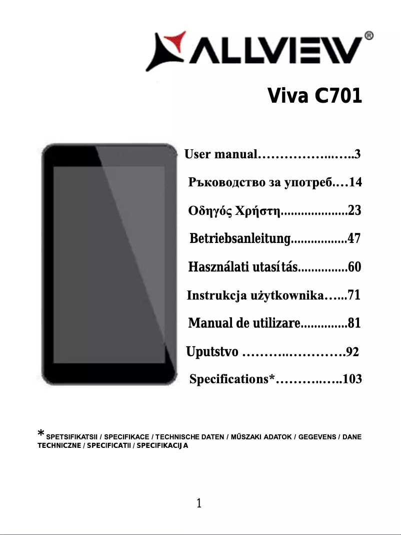 Page 1 of the manual User Manual Allview Viva C701