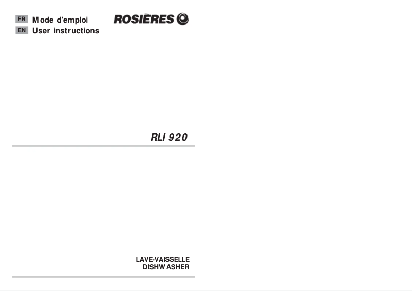 Page 1 of the manual User Manual Rosieres RLI 920 IN