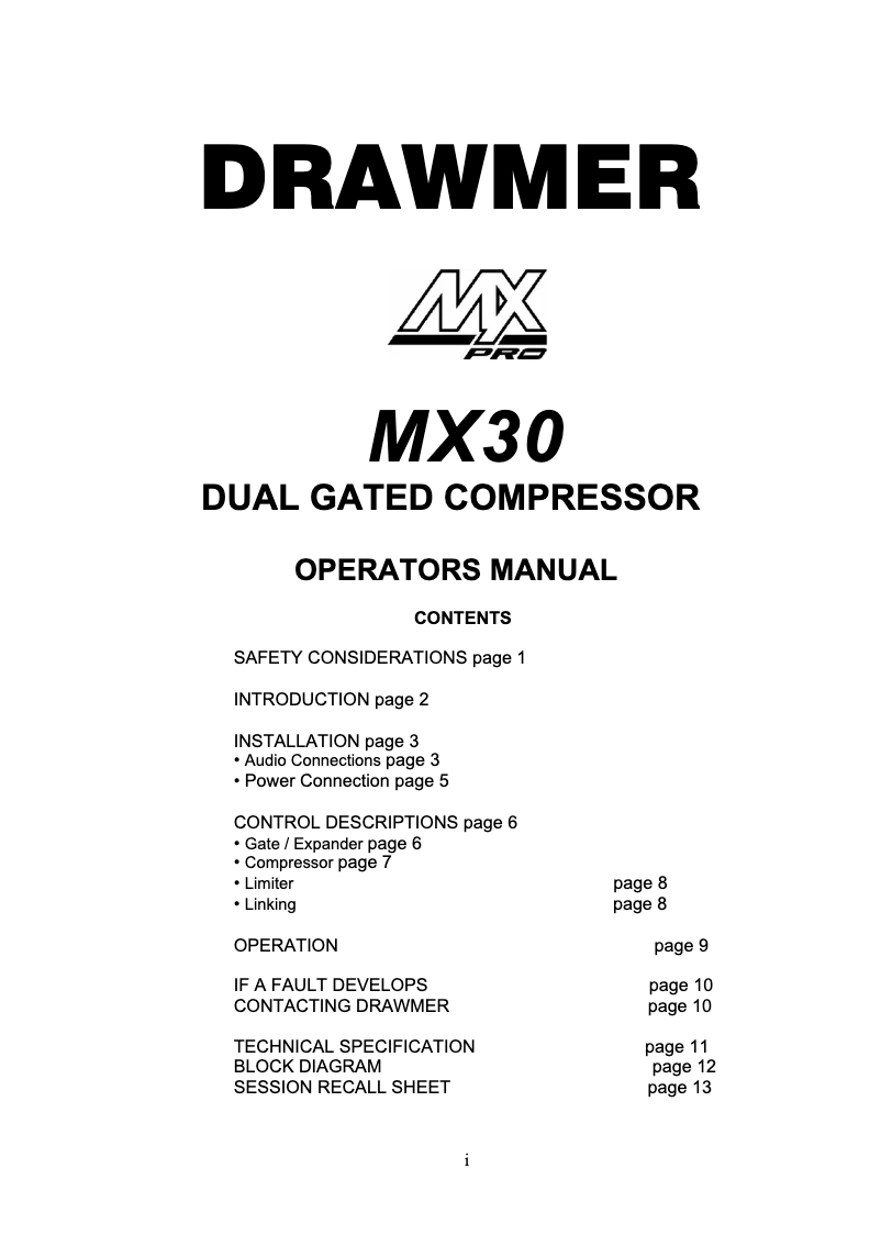 First page image of the manual for MXPRO-30